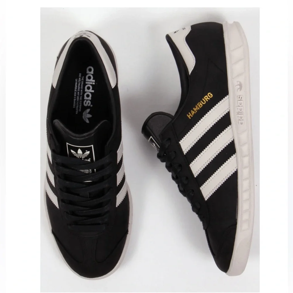 ADIDAS Hamburg Unisex Women's size 8 1/2 & Men's size 6 1/2 Black & White NEW🖤🤍👟